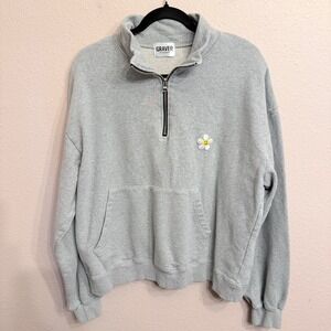 Graver of Anaheim Gray Quarter Zip Sweatshirt Daisy Smiley Face Unisex Medium